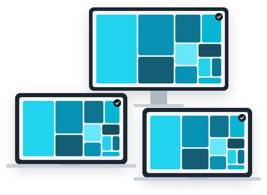 Illustration of three computers, each showing the same disk map.