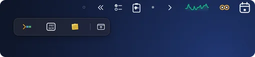 The Barmony Bar on macOS 27: a floating bar under the menu bar holding three rarely used apps’ icons and a button that shows them in the menu bar, below Barmony’s hollow dot and double chevron, two everyday icons, Barmony’s dot and chevron, Graf, Sleepover and Calebar.