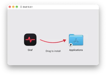 The Graf disk image window: drag the Graf icon along the arrow onto the Applications folder to install.