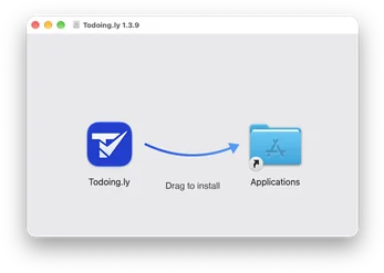 The Todoing.ly disk image window: drag the Todoing.ly icon along the arrow onto the Applications folder to install.