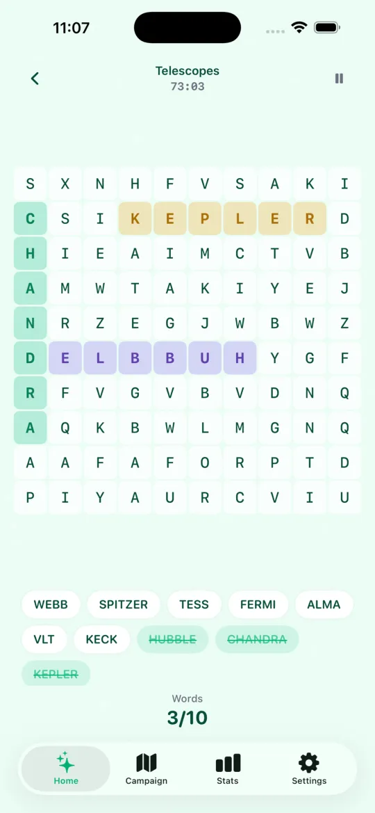 A Wordsearch.ly puzzle in the Aurora theme, light