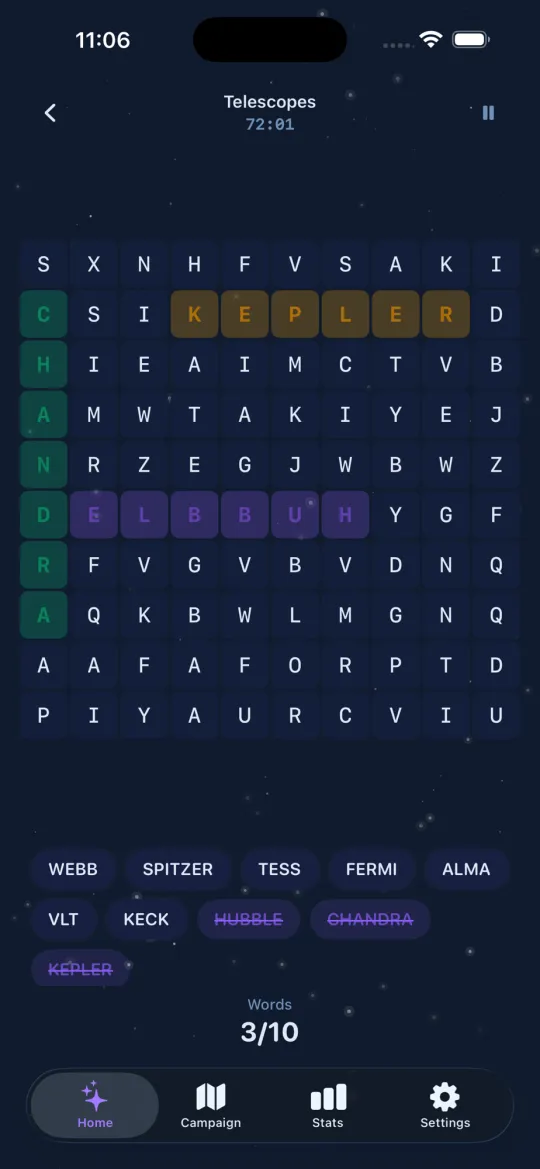 The same puzzle in the Nebula theme