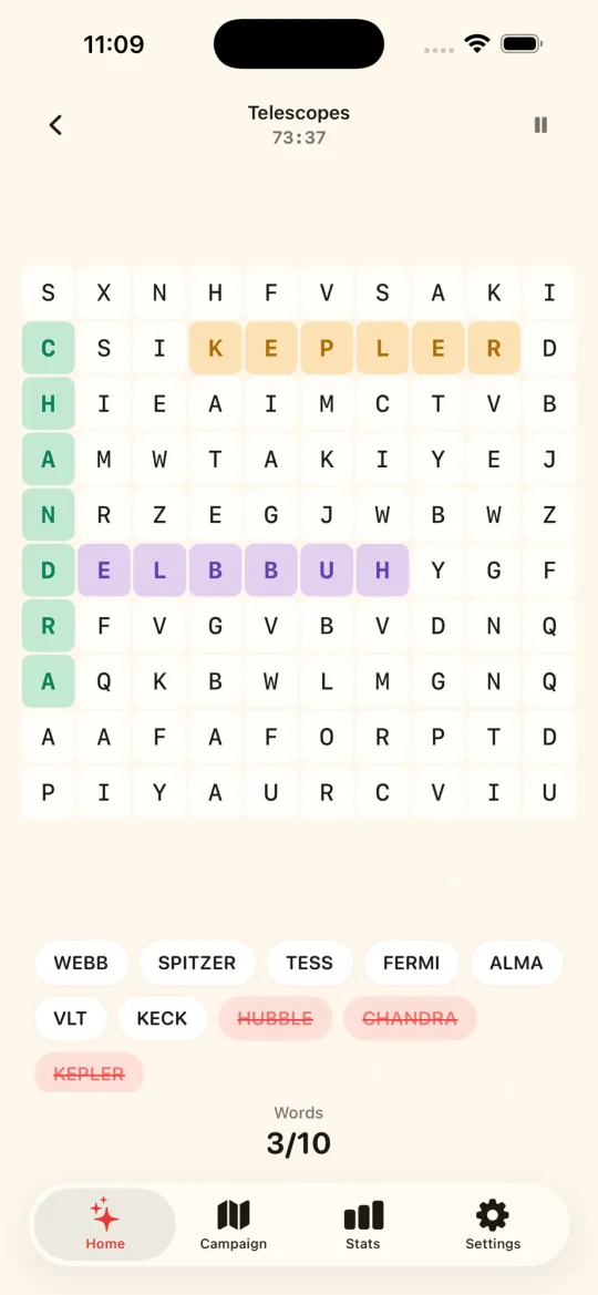 A Wordsearch.ly puzzle in the Supernova theme, light
